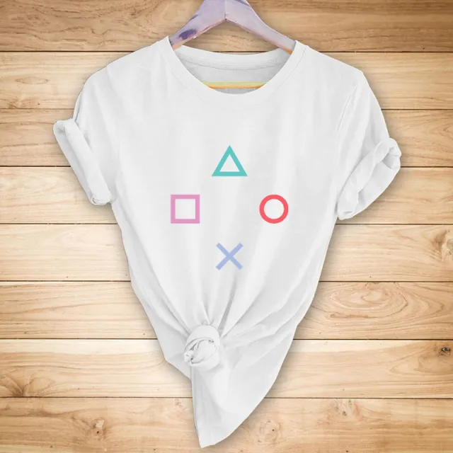 Geometric Symbol Print Casual Short Sleeves White - Shop at LoveMi