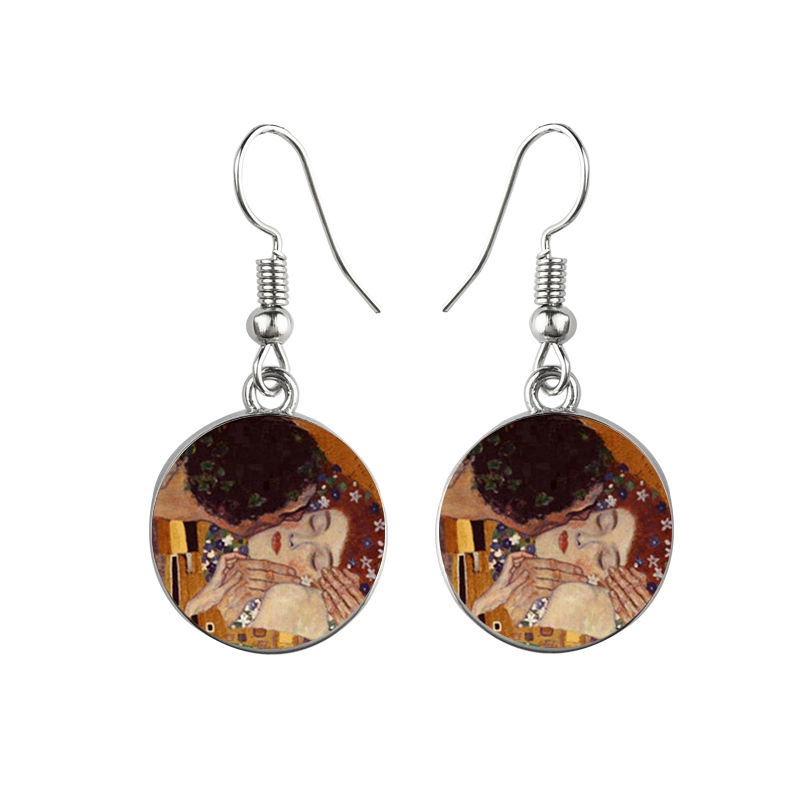 Van Gogh Starry Night Sunflowers The Kiss Oil Painting Glass Pendant Earrings For Women Girls