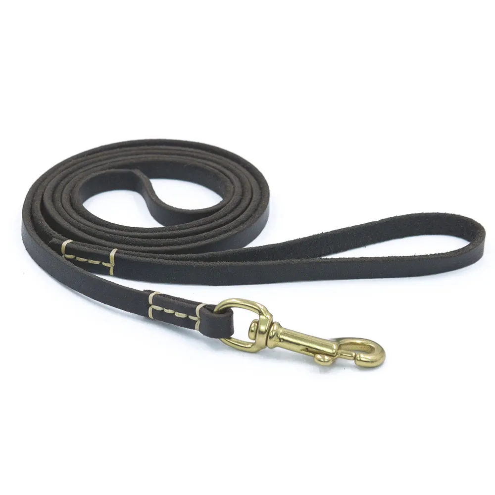 Genuine Leather Dog Leash Quality Handmade Durable Soft Pet Walking Leads Rope - Black