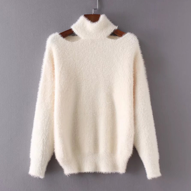 European And American Style Small Stand-up Collar Exposed Clavicle Mink Fleece Pullover Sweater Women