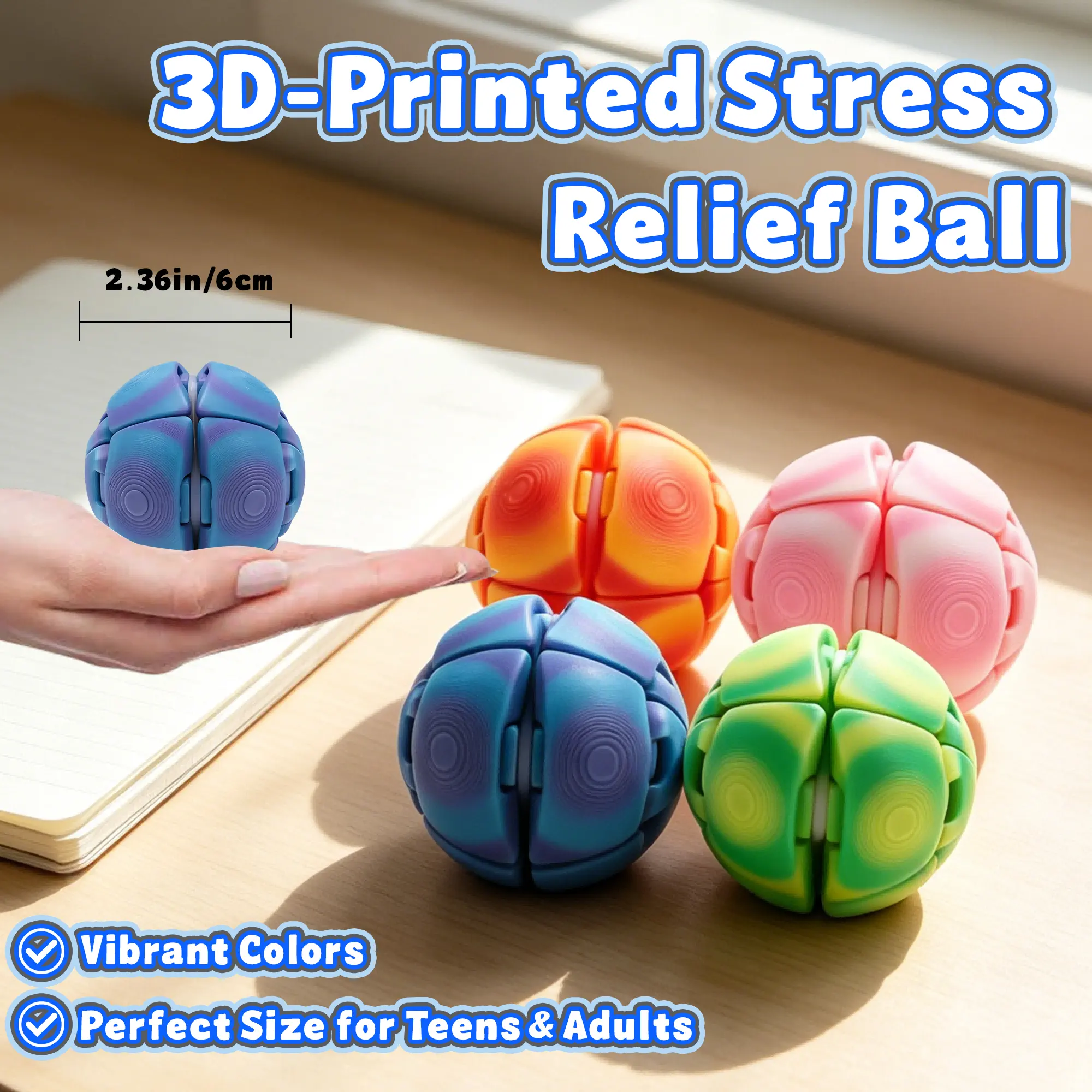 Large 3D Printed Fidget Balls, 2.36in Transforming