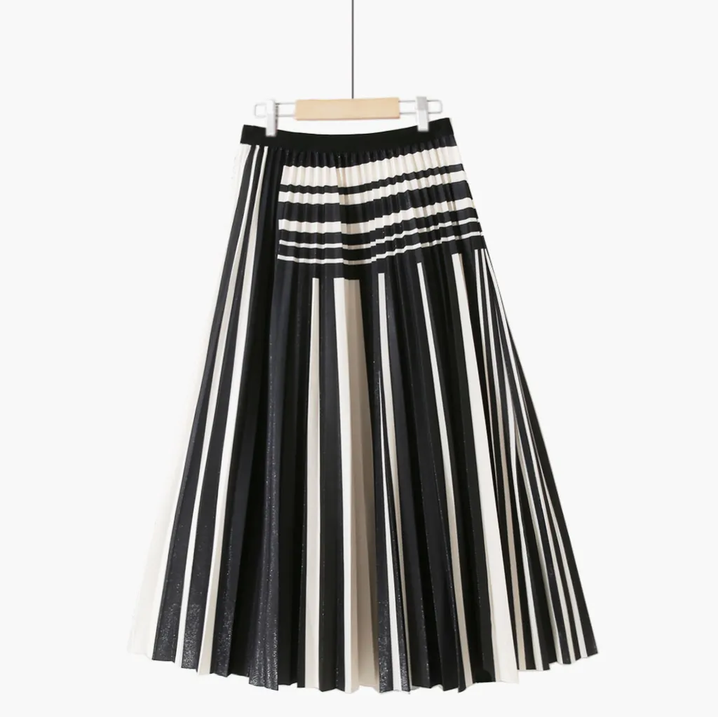 Simple Houndstooth Solid Color Stitching Contrast Color Pleated Skirt - Black