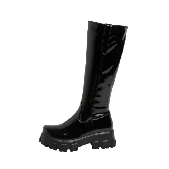 Women Knee High Boots Wedges High Heels Platform Lace Up Plush Inside Warm Fur Black - Shop at LoveMi
