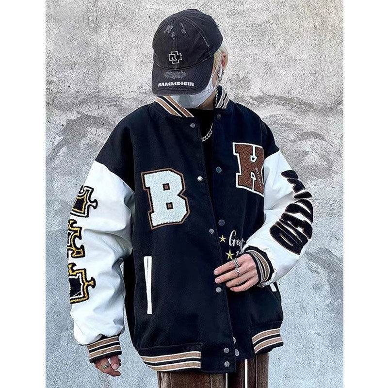 Men's New Letter Heart Stitching Loose Woolen Jacket