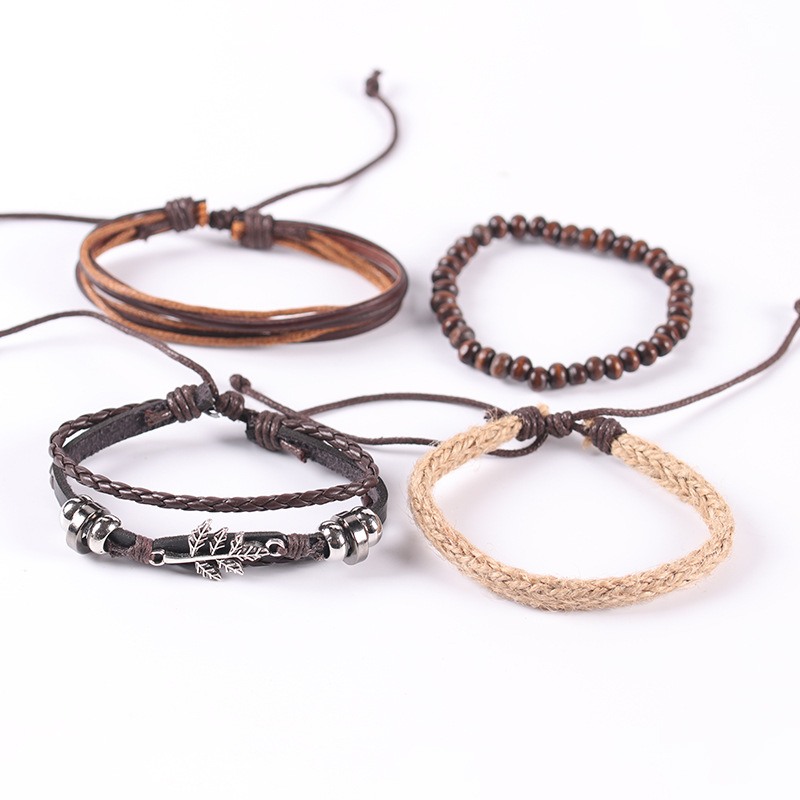 Title 5, Alloy Maple Leaf Leather Bracelet Multi-layer E...