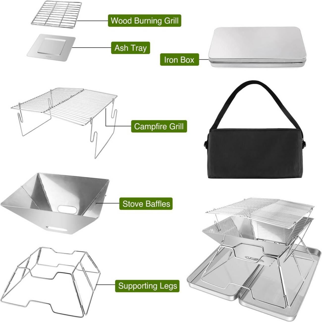 Folding Fire Pit Grill With Ash Box, 6Piece 430 304