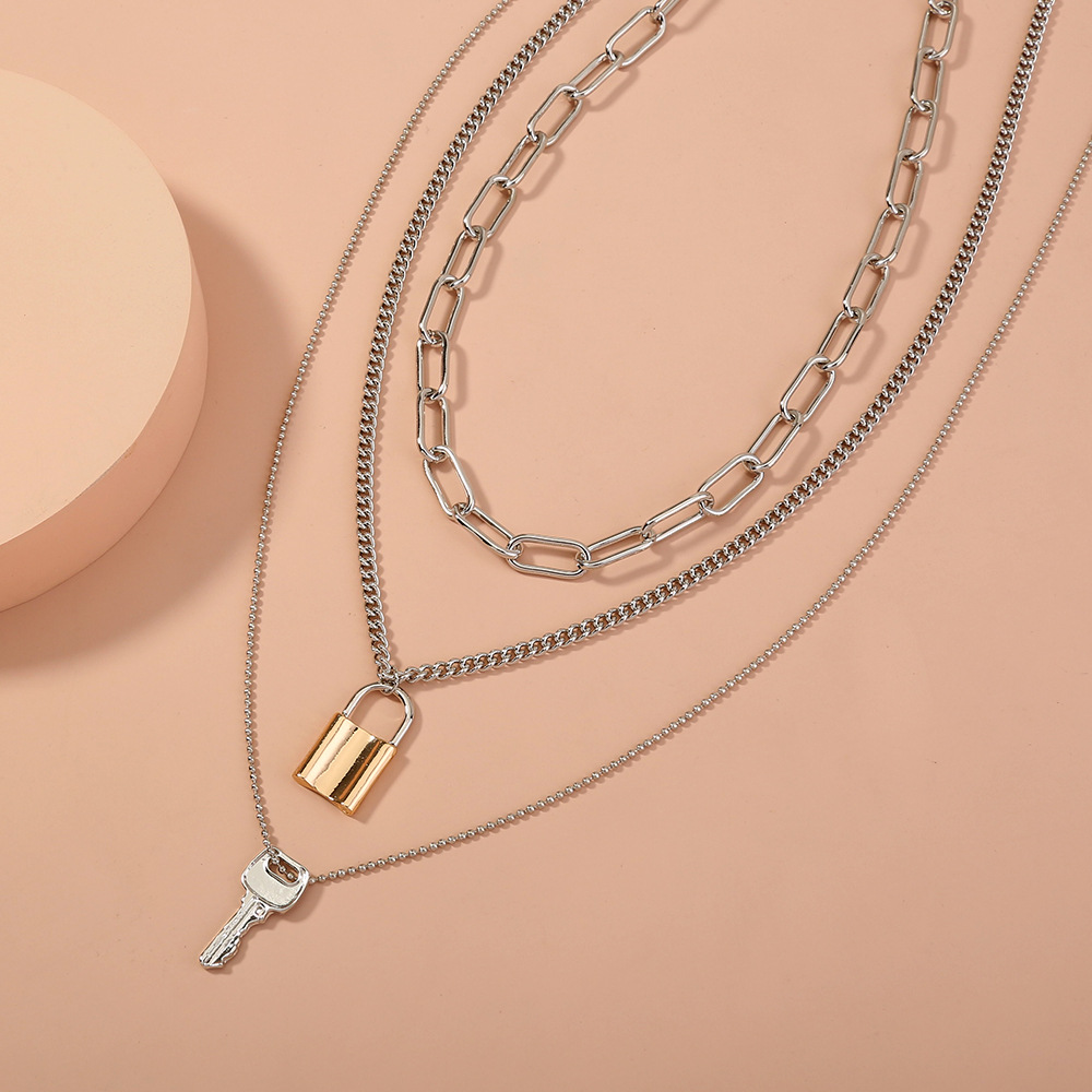 Vintage Punk Key Lock Pendant Multilayered Necklace