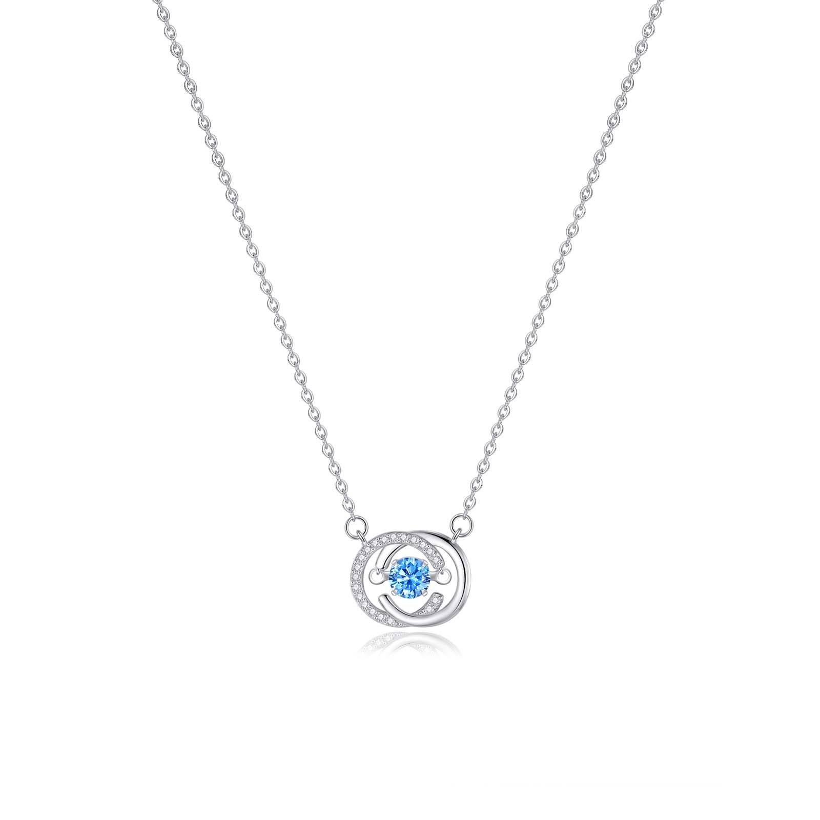 1pcs 999 Sterling Silver Blue Stone Moving Circle Necklace, Luxury Delicate Style, Ideal For Birthday & Anniversary Gifts