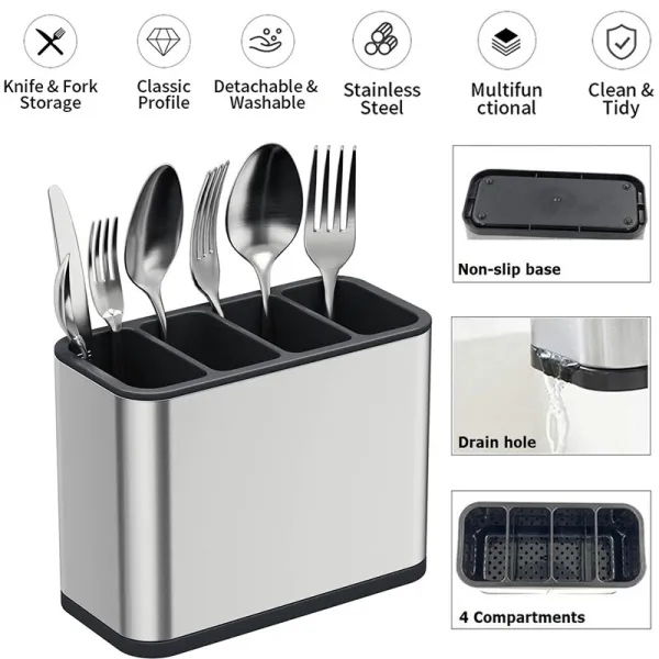 Stainless Steel Cutlery Holder with Drainer
