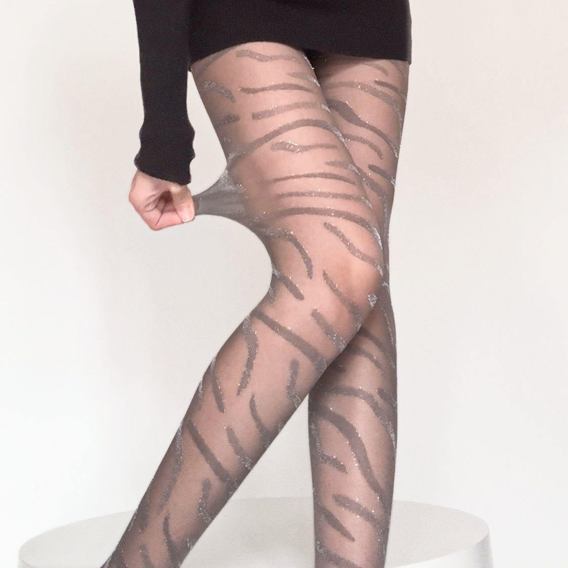 Women's Jacquard Silk Stockings, Thin Silver Thread Zebra Pattern Pantyhose, Wild & Stylish Personalized Bottoming Socks For Cross-Border Sales
