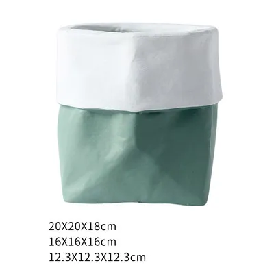 Ceramic Paper Bag Flower Pot Green Plant Potted Fashion Home Succulent Ornaments Dark Green On Top - Shop at LoveMi