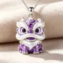 1pcs  Color Enamel 3D Chinese Lion Pendant Necklace, Cute Traditional Oriental Style, For Daily Wear & New Year Lucky Gifts view 2