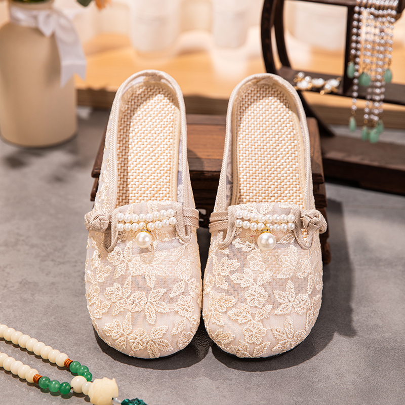 Embroidered Mesh Pearl Mule Slippers — detail view 5