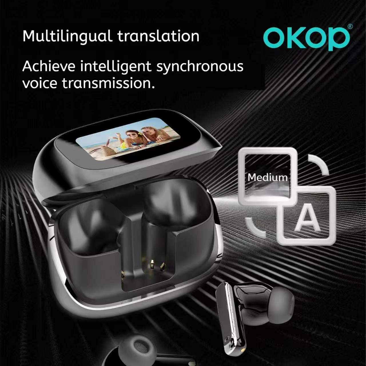 KP-219 Best-Selling Wireless Bluetooth Earbuds Smart AI Simultaneous Translation ENC Noise Cancellation And Digital Display Screen Factory Direct Sales