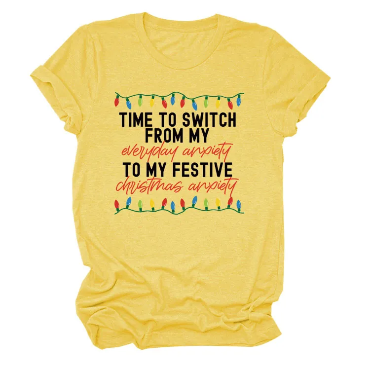 Pattern Printing Casual Short-sleeved T-shirt Women's Tops - Yellow Black Colour