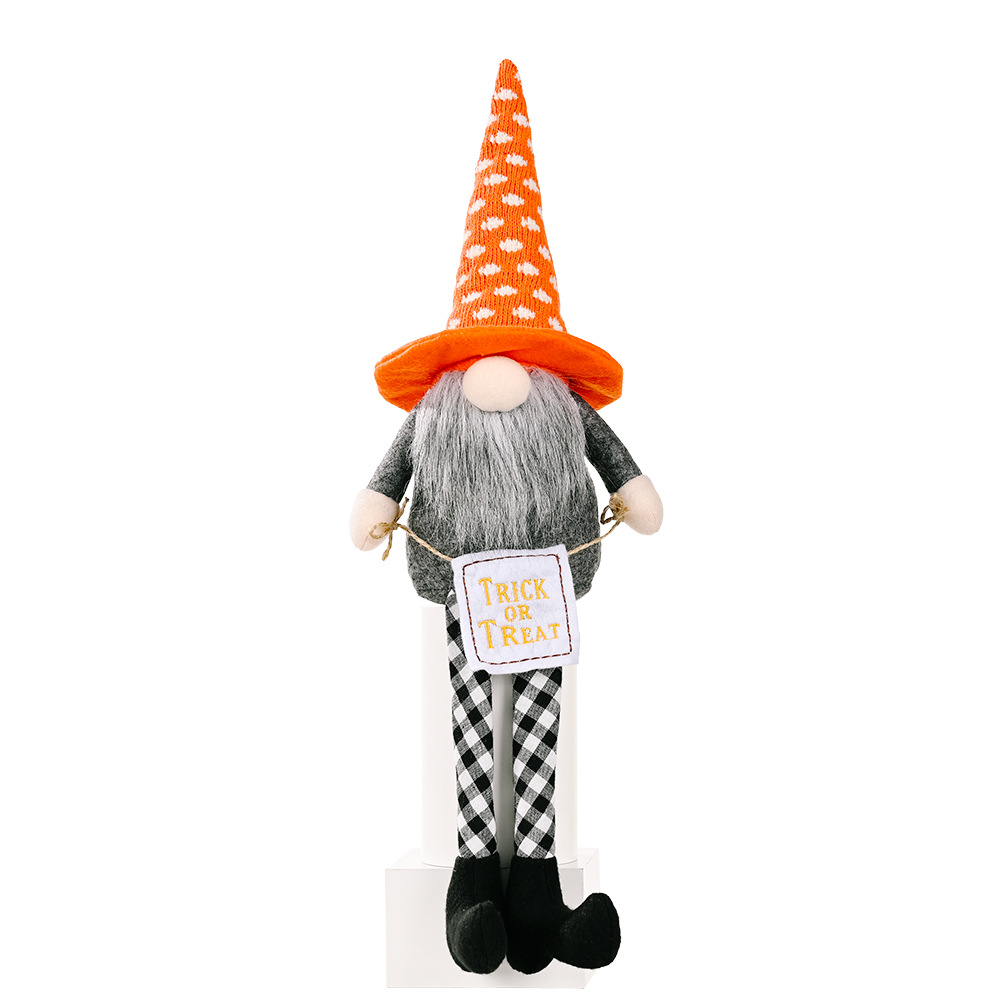 Hanging Leg Rudolph Faceless Broom Decoration Doll (Orange
