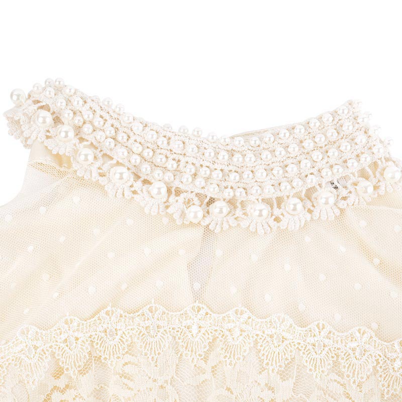 Polka Dot Beaded Net Yarn Pearl Collar Long-sleeved Thick Lace Shirt