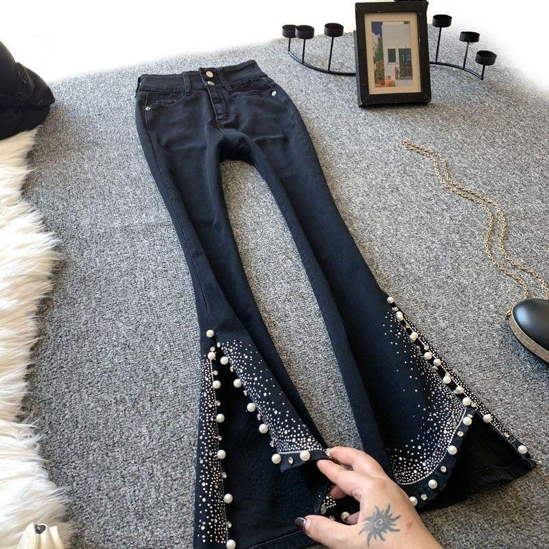 Title 3, High Waist Slimming Diamond Beaded Slit Flared ...