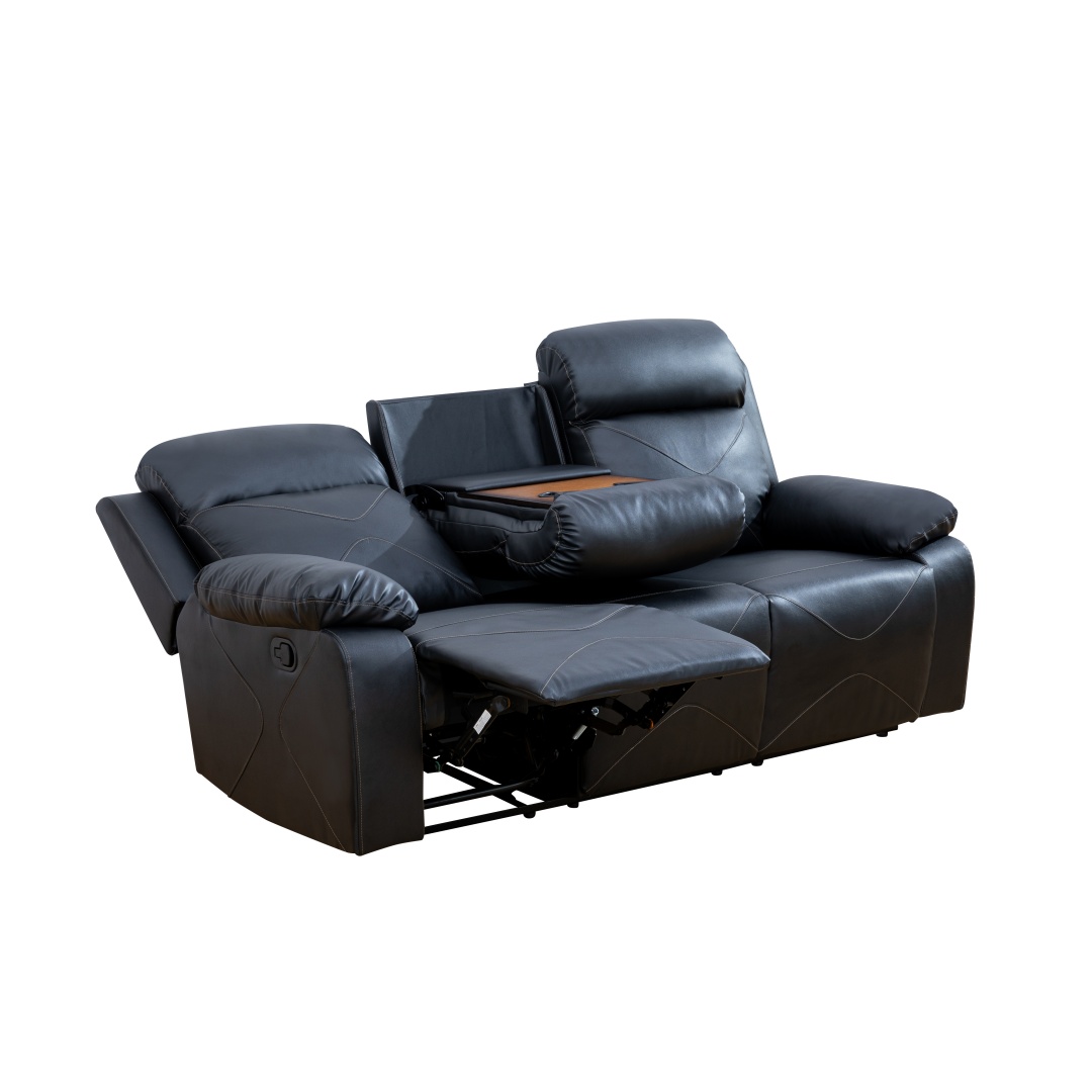 Pickup Only--Black Breathing Leather 3-Piece Couch Living Room Sofa Set