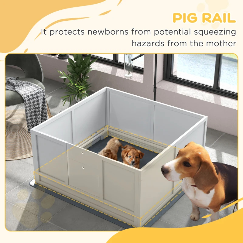 Whelping Box For Puppies With Pee Pad, Pig Rail, Adjustable Door For Small, Medium & Large Breed Dogs Birth,