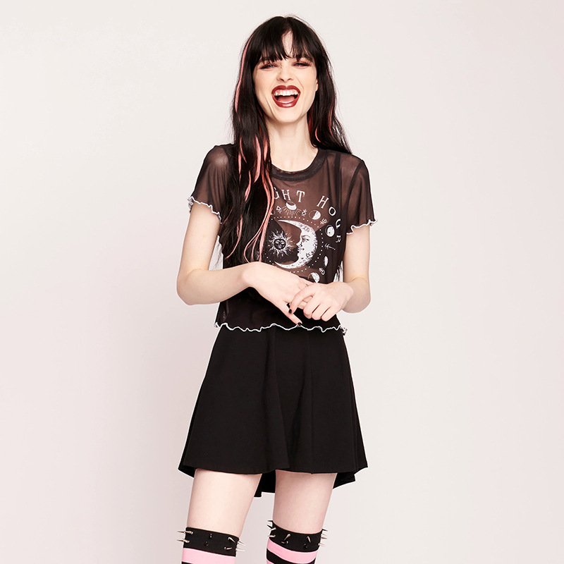 Women's Printed Mesh See-through Trend Tight Top