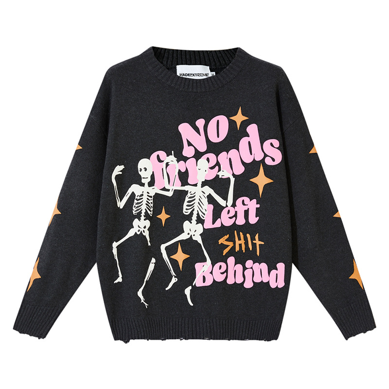 Skull Print Pre-Fall Long Sleeve Destruction Sweater