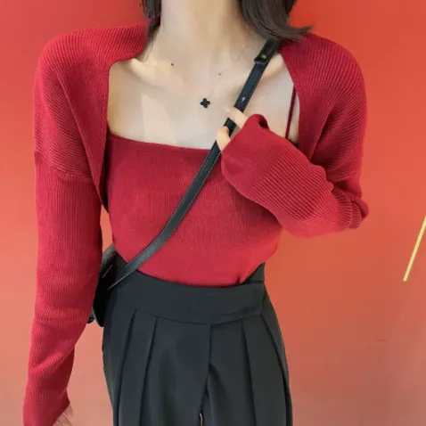 Western style Age reducing Sweet And Chic Top Two piece Trousers Red - Shop at LoveMi