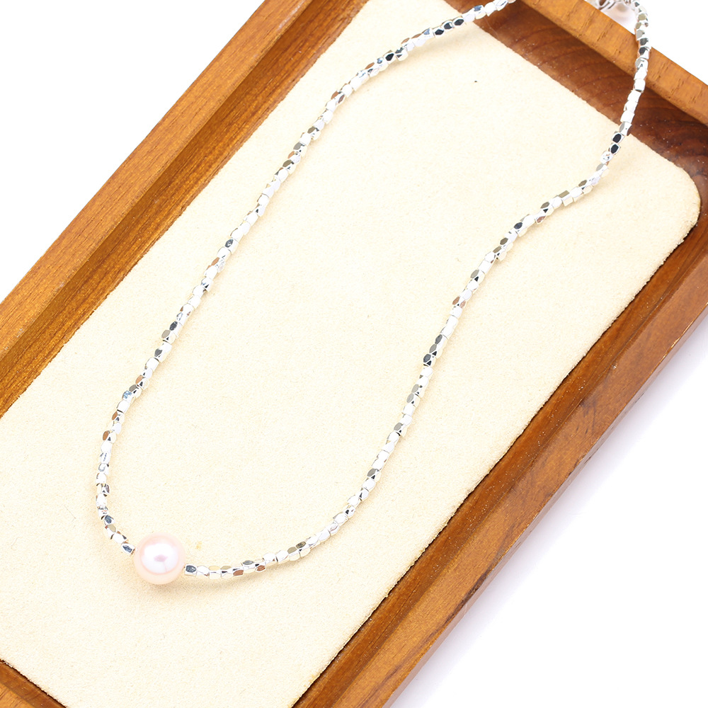 New Cute Simple Broken Silver Necklace Natural Pearl Pendant Colourful Beads Collarbone Chain Women's Accessories — foto 3
