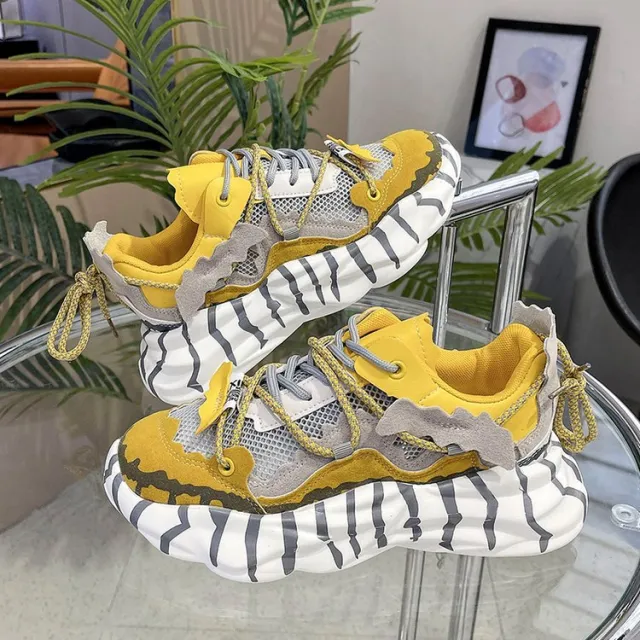 New Transparent Mesh Soft Leather Platform Light Sports Shoes Yellow - Shop at LoveMi