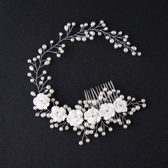 Ladies' Wedding Flower Vine Pearl Hair Band White - Shop at LoveMi