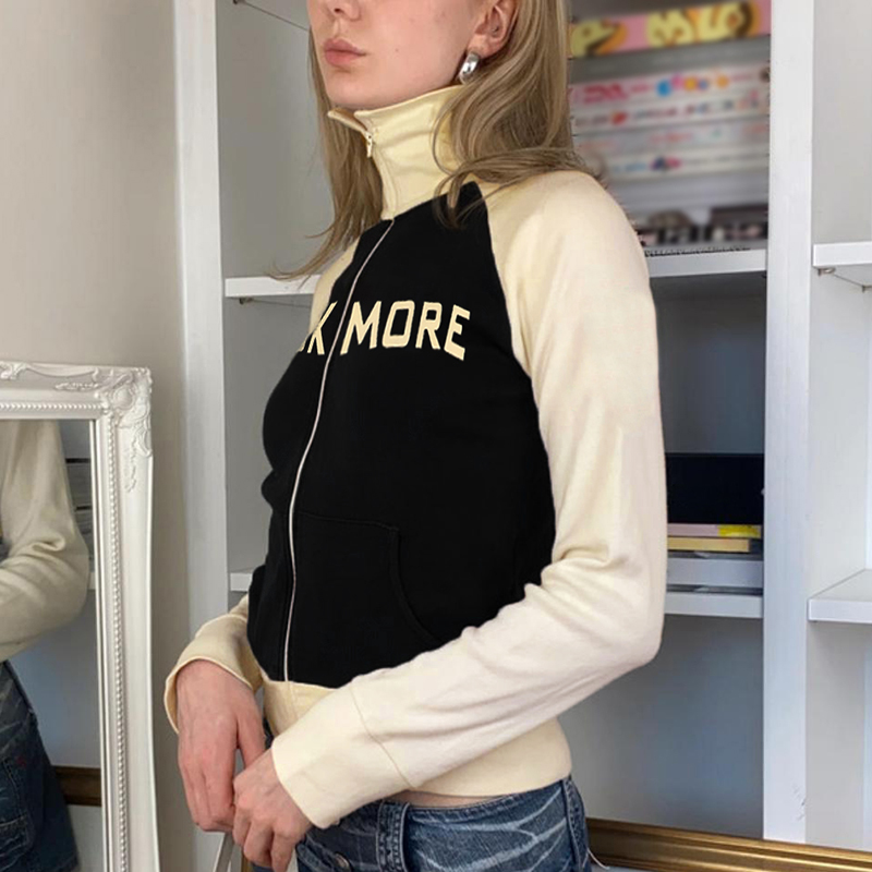 Zip Raglan Sleeve Pocket Contrast Top