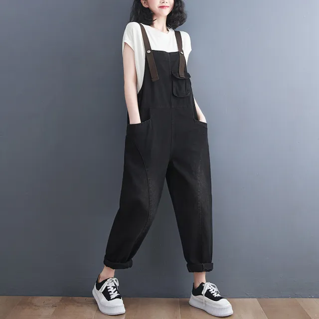 New Style Denim Overalls Women's Casual Loose Retro Suspenders Black - Shop at LoveMi
