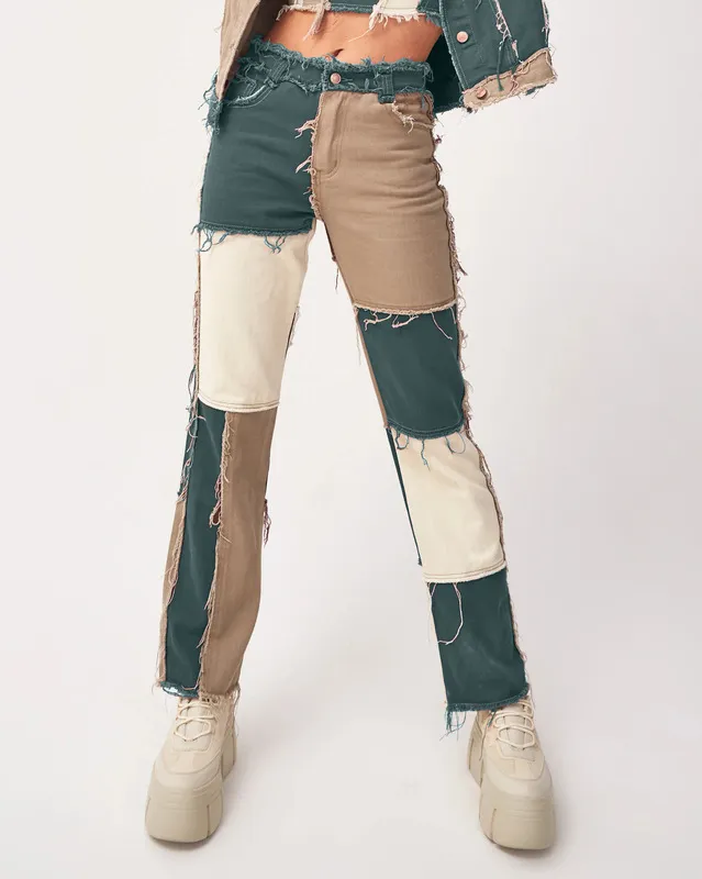 Wide Leg Jeans Women High Waist Sexy Fashion Stitching Green - Shop at LoveMi