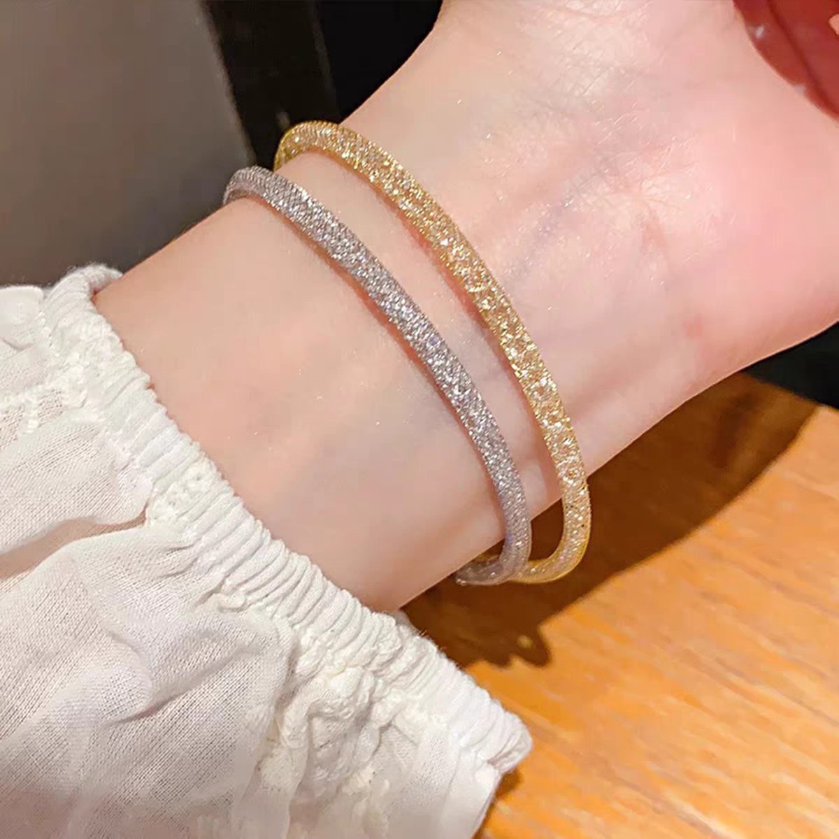 1pc 999 Sterling Silver Mesh Crystal Bracelet, Luxurious Style, Perfect For Daily Wear And Valentine's Gift