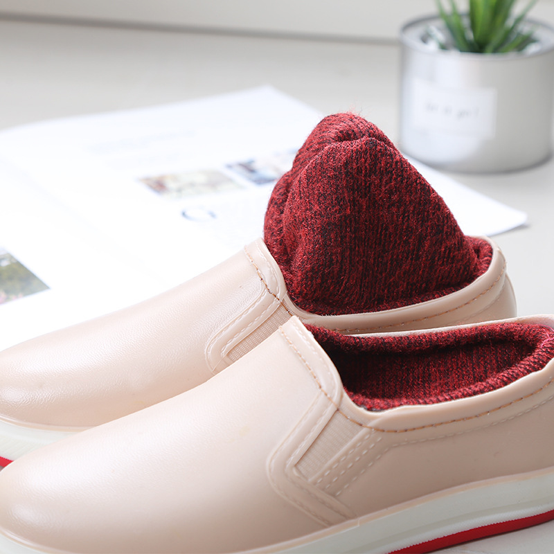 Women's Low-cut Short Tube Plus Velvet Non-slip Shallow Mouth Waterproof Warm Rain Boots Flat Men