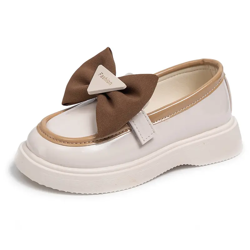 Girls' Bow Loafers with Velcro Strap, British Style Casual Shoes