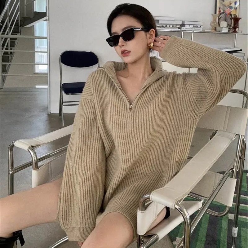 Title 1, Hong Kong Style Retro Lazy Sweater, Loose Mid-l...