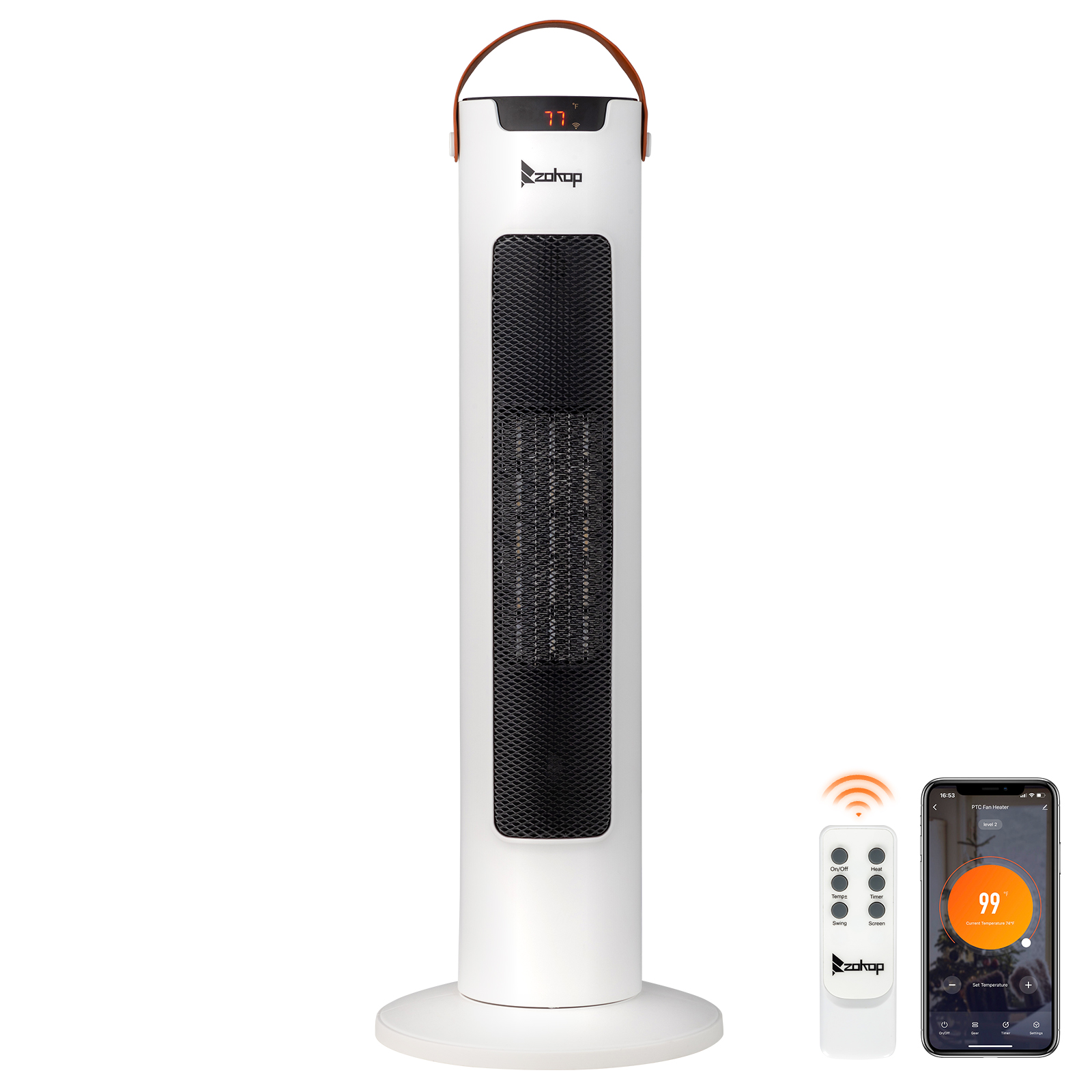 24Inch Tower Space Heater, 1500W Smart Electric Heater With Thermostat, WiFi APP & Remote Control, 60 Degrees Oscillation, 9H Timer, For Indoor Bedroom Office Home, White
