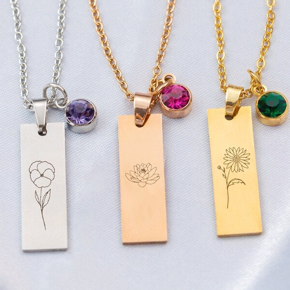December Flower Birthday Stone Necklace Laser Birthday