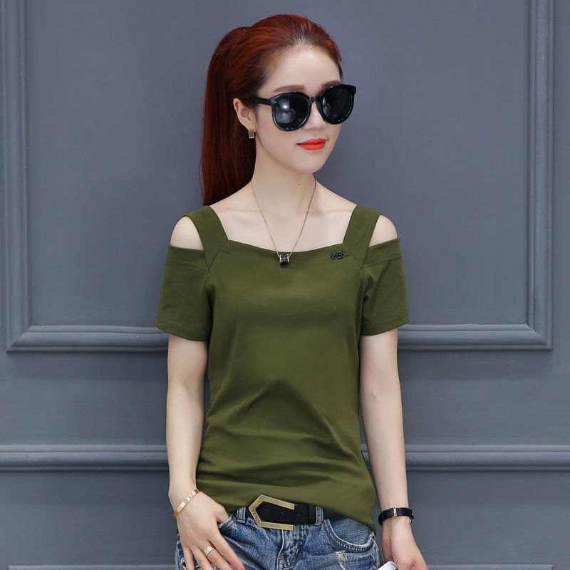 One Line Collar Loose And Thin Off-shoulder Compassionate Student Bottoming Shirt Top