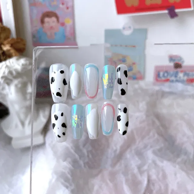Summer Hand Painted Cow Pattern Nail Enhancement Patch - Shop at LoveMi