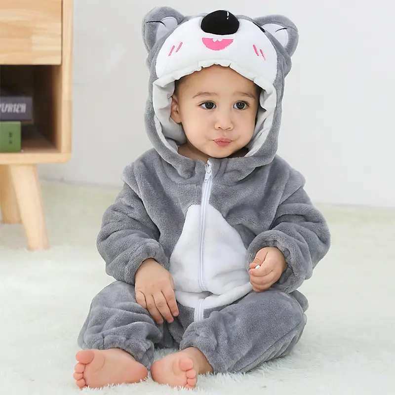 Cute Children's Single Layer Flannel Soft Animal Romper