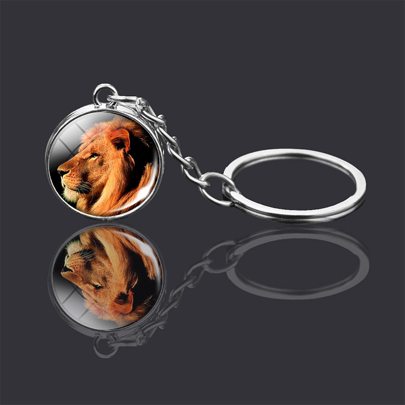 Animal Double Sided Glass Ball Keychain Ornament Lion - Shop at LoveMi