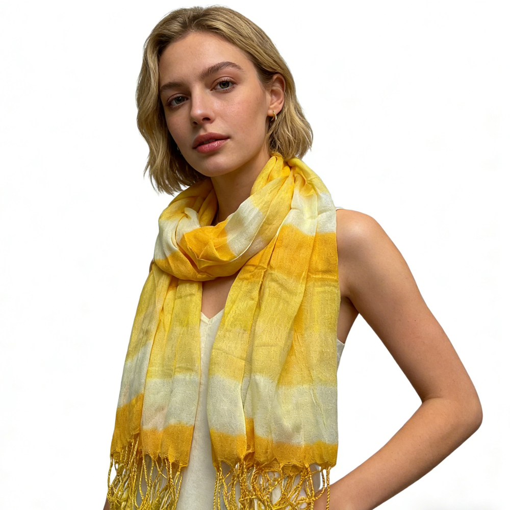 Yellow Printed Viscose Scarf - Sunshine Boho Scarf 67inchx24inch - Women's Clothing