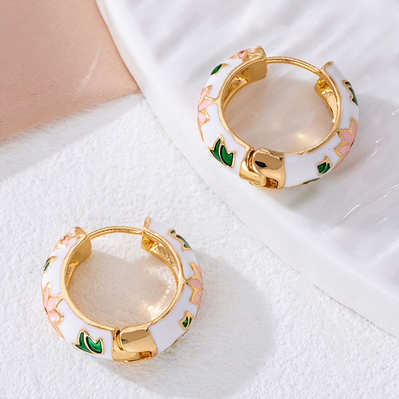 1 Pair Fashion Exquisite Enamel Round Earrings For Women, Daily Commute Wear
