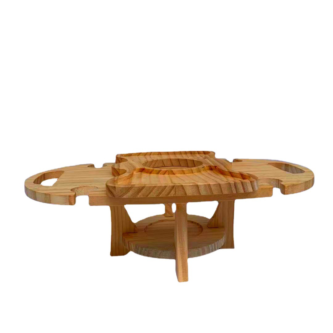 Wooden Outdoor Couple Picnic Table Wine Rack Table