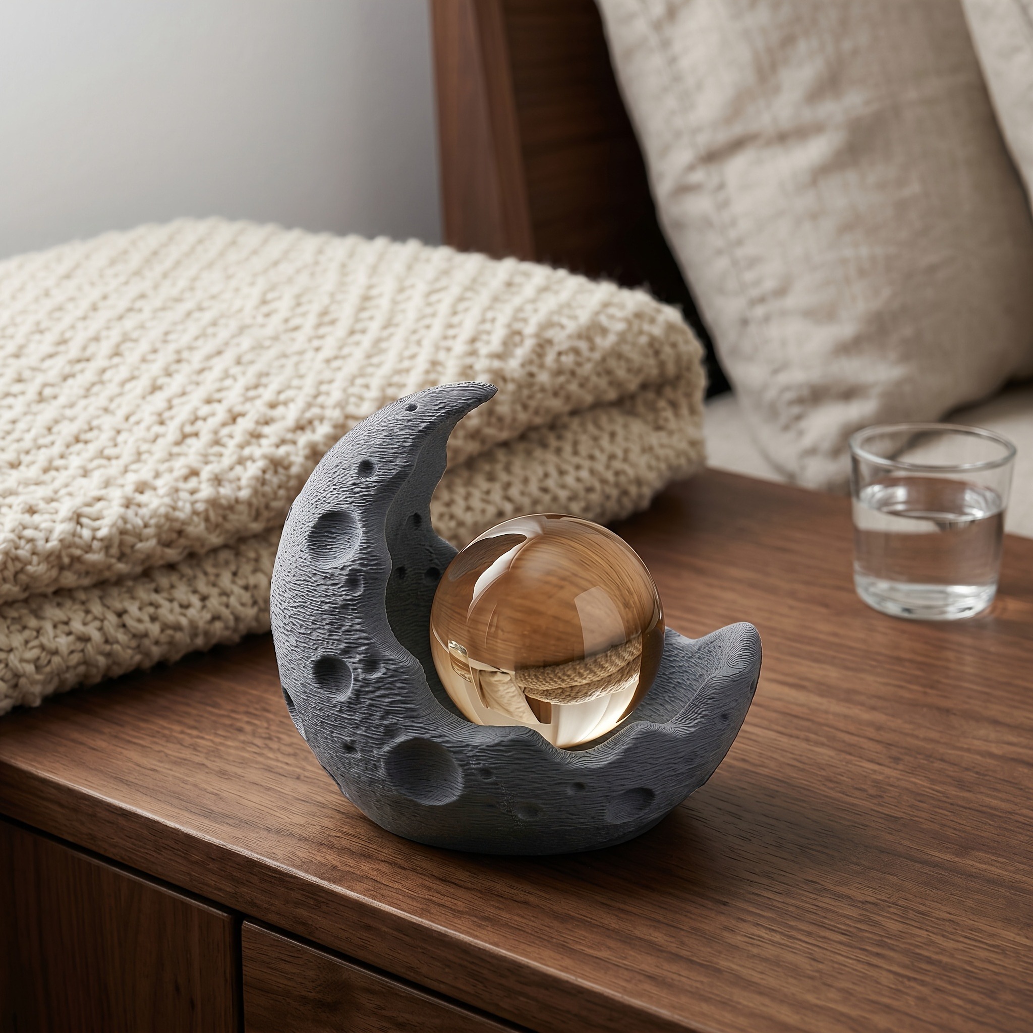 Moon Crescent Candle Holder, Lunar Texture Crescent Moon Tray, Crystal Ball Display Stand, Jewelry Storage Decor
