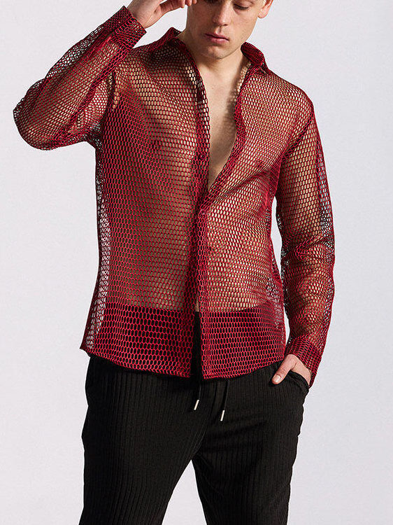 Men's Openwork Long-sleeved Shirt