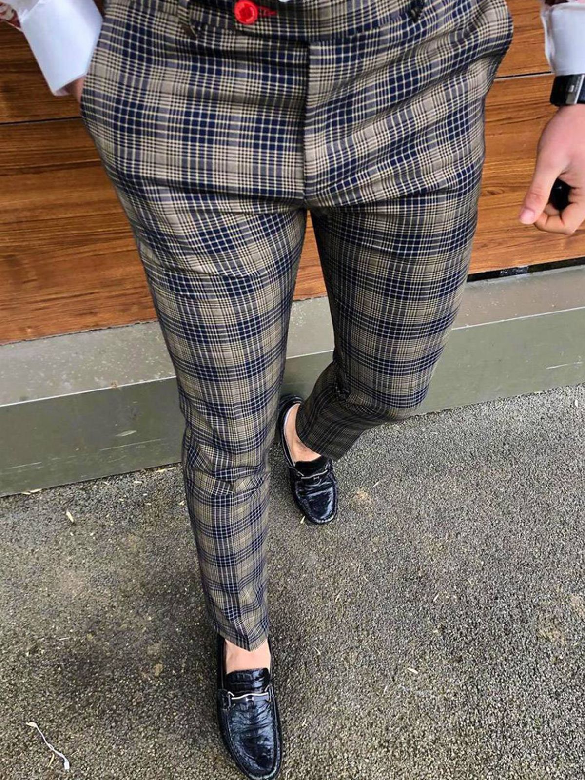 European And American Men's Casual Trousers Plaid Ninth Pants