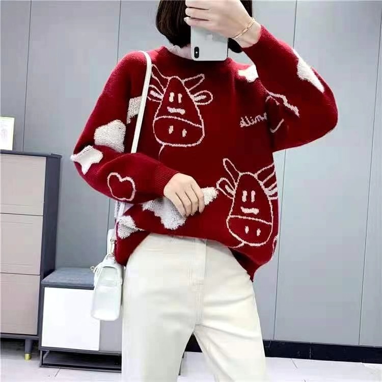 Cow Pullover Loose Lazy Sweater Coat